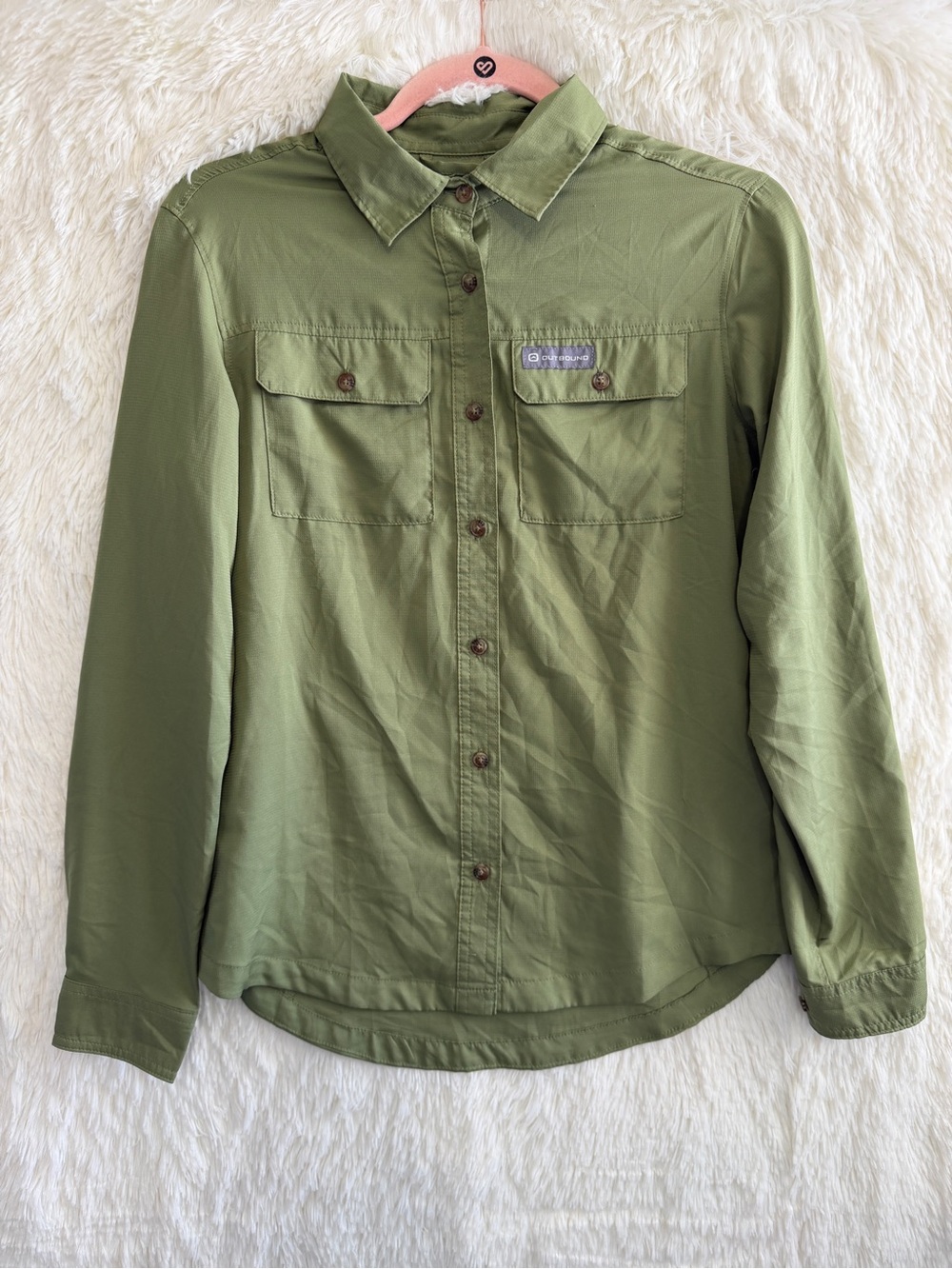 Outbound Womens UPF Long Sleeve Button Down Sun Shirt XS Green Gorpcore Granola